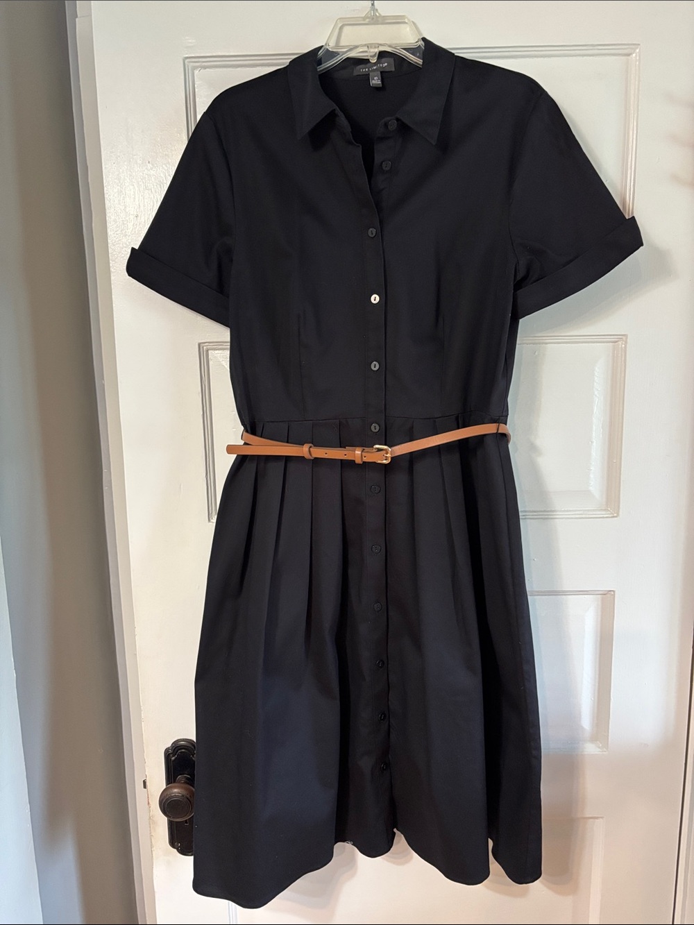 The Limited Classic Black Midi Shirt Dress with Tan Belt